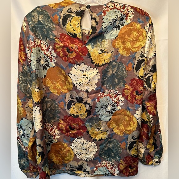 Jeri Marque 80s VTG Colorful Satin Floral Art Deco Button Down Blouse Size 14 - Picture 6 of 10